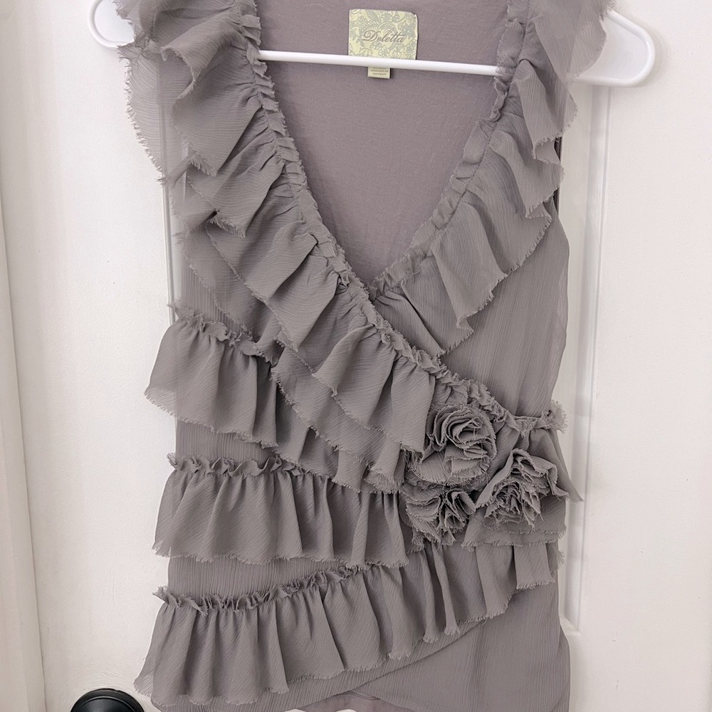 Anthropologie Deletta lavender ruffled top XS